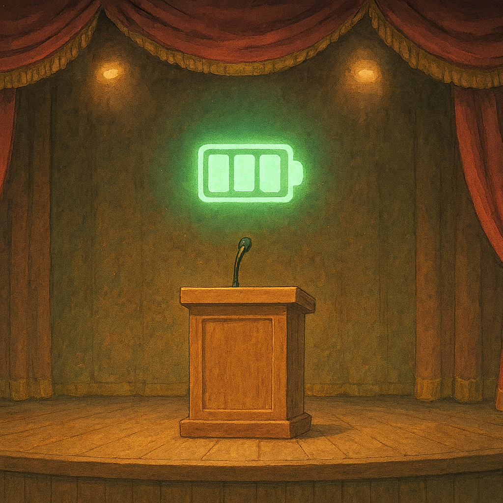 podium with battery icon above