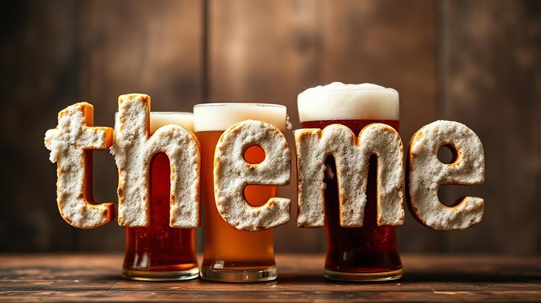 The word theme with a bunch of pint glasses full of beer around it