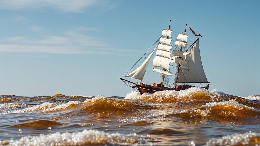 A ship navigating a sea of beers instead of waves