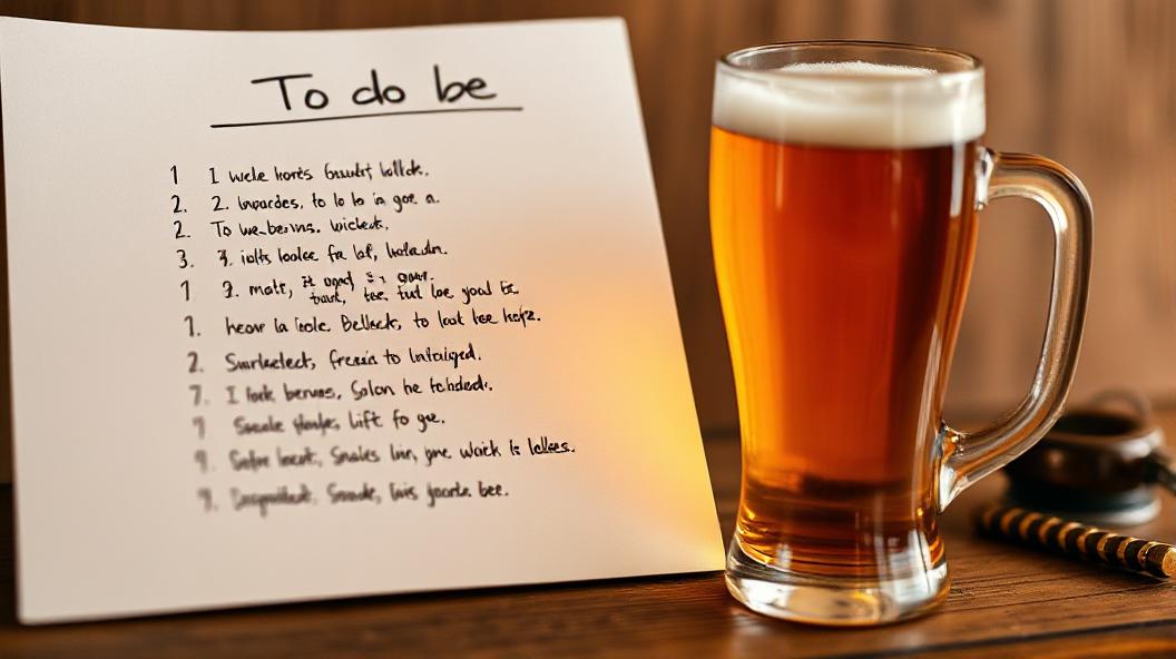 A todo list with hundereds of items that have been completed, with a beer on the side 